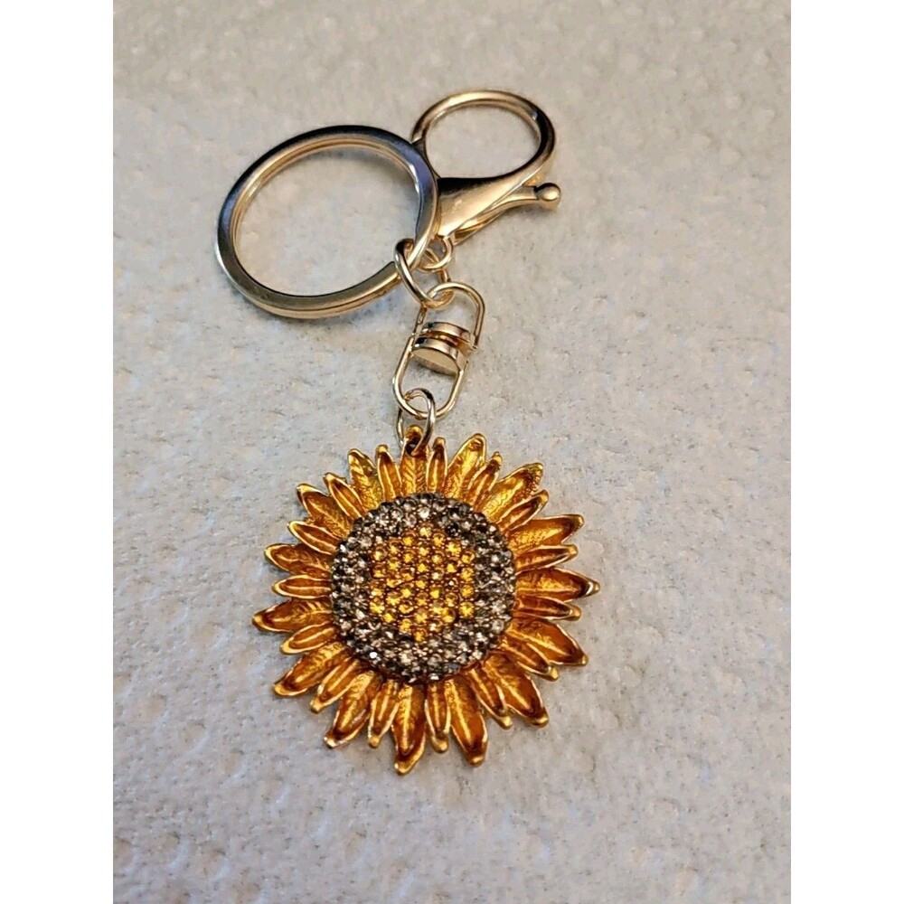 Sunflower Bag Charm Key Chain 3.5" Long X 1.5" Wide
